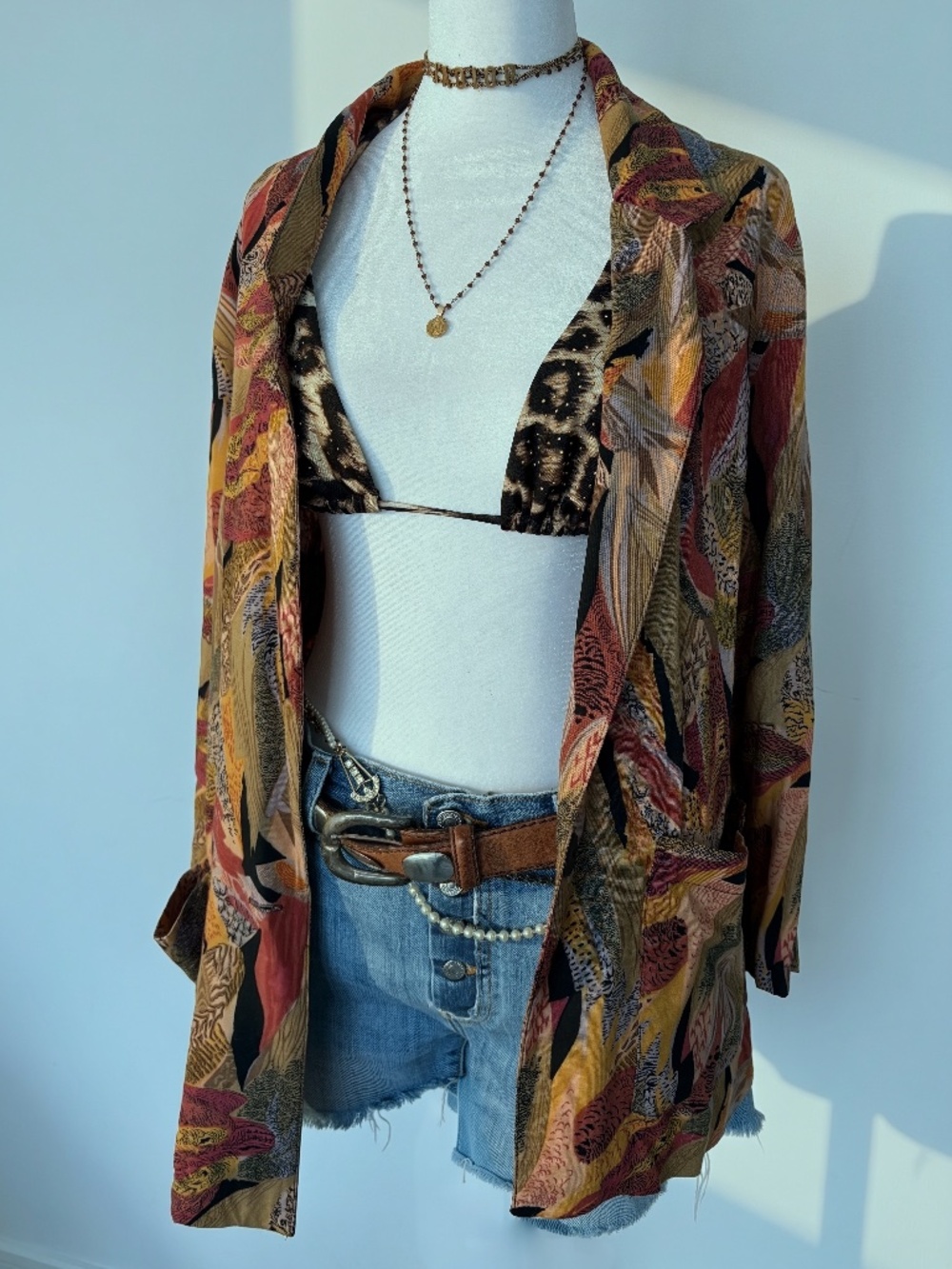 Vintage GSL Abstract Tropical Print Lightweight Blazer Size S
